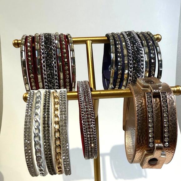 Unknown Jewelry - 5 - Rhinestone Bracelets- Faux Leather
